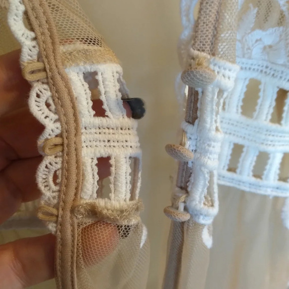 Forever 21 Maxi Sheer Cardigan Topper Kimono Embroidered Beige White Macrame L - Picture 8 of 13